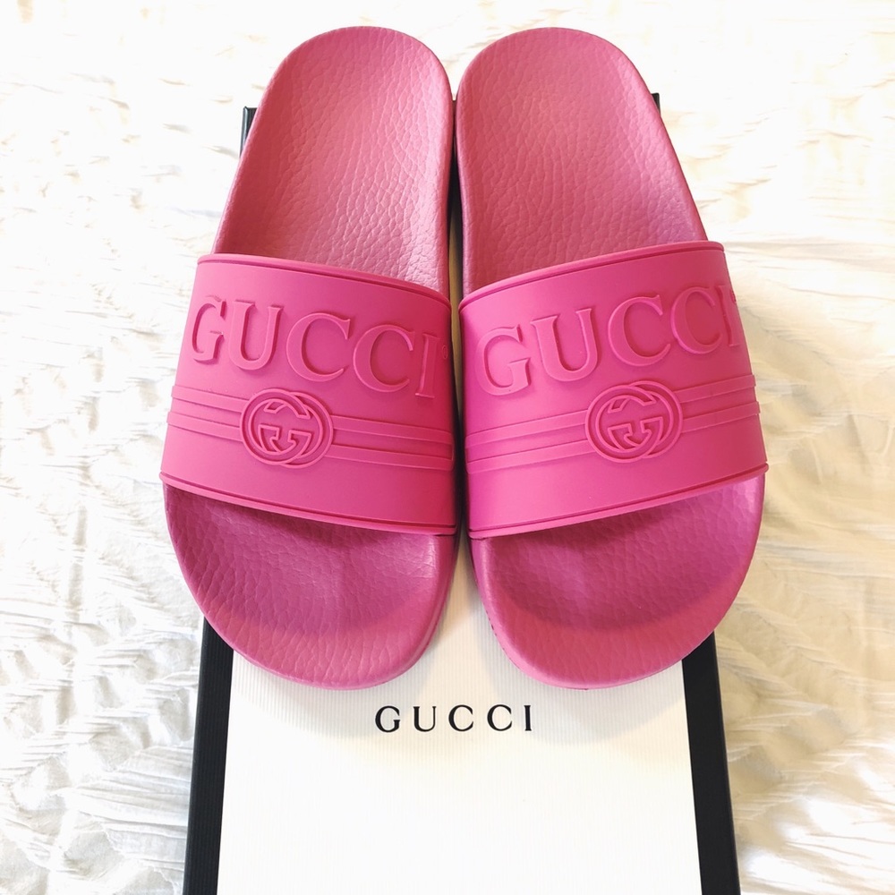 Gucci logo Sandal Slides hot pink woman’s size 8